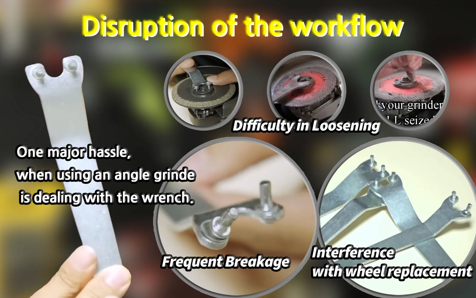 Self-tightened grinder flange nut and the easily-lost pin spanner needed to remove it